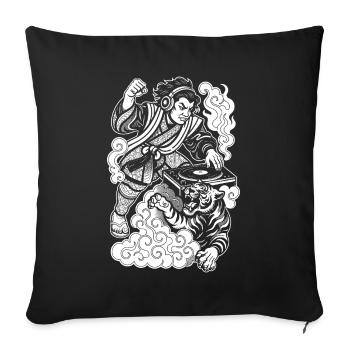 Samurai Shirt: Turntable with Techno & Tiger - Sofa pillowcase 17,3'' x 17,3'' (45 x 45 cm) - black - Front