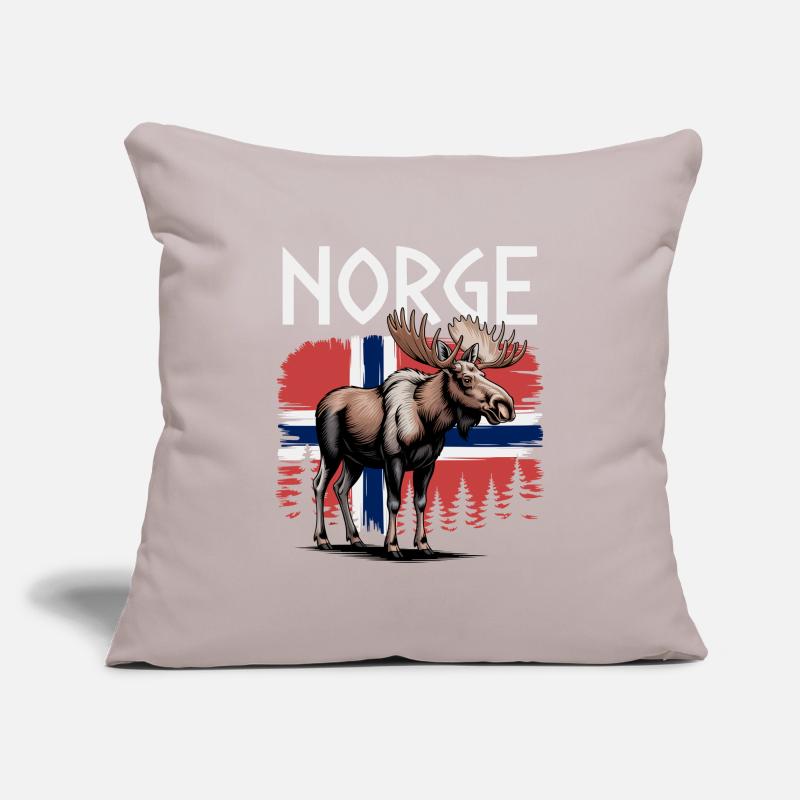 Norge Moose devant le drapeau norvégien Forest Design Housse de coussin décorative 45 x 45 cm