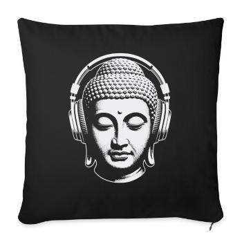 Buddha with Headphones Mindfulness Music Boho Zen - Sofa pillowcase 17,3'' x 17,3'' (45 x 45 cm) - black - Front