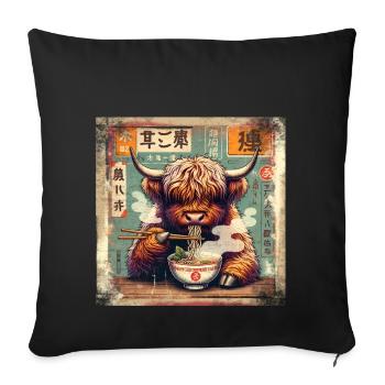 Ramen Highland Cow Grunge Style d’affiche - Housse de coussin décorative 45 x 45 cm - noir - Devant