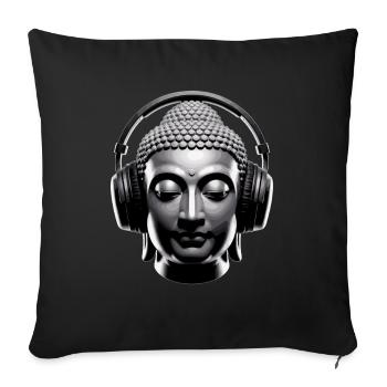 Buddha with Headphones Mindfulness Music Boho Zen - Sofa pillowcase 17,3'' x 17,3'' (45 x 45 cm) - black - Front