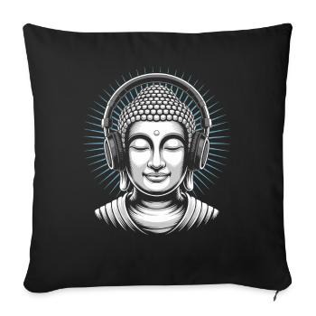Bouddha avec casque Mindfulness Musique Boho Zen - Housse de coussin décorative 45 x 45 cm - noir - Devant