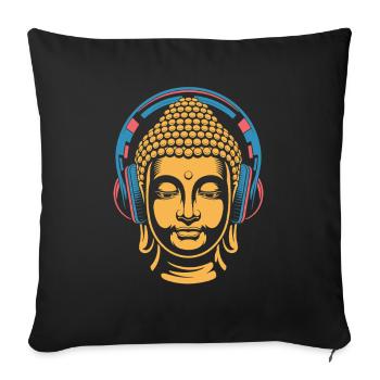 Buddha with Headphones Mindfulness Music Boho Zen - Sofa pillowcase 17,3'' x 17,3'' (45 x 45 cm) - black - Front