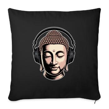 Bouddha avec casque Mindfulness Musique Boho Zen - Housse de coussin décorative 45 x 45 cm - noir - Devant