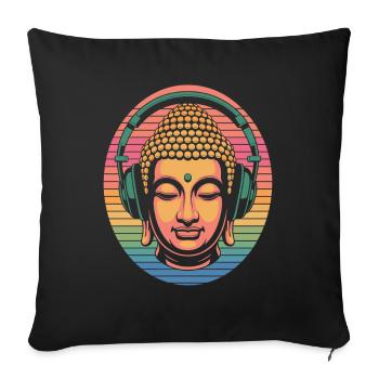 Buddha with Headphones Mindfulness Music Boho Zen - Sofa pillowcase 17,3'' x 17,3'' (45 x 45 cm) - black - Front