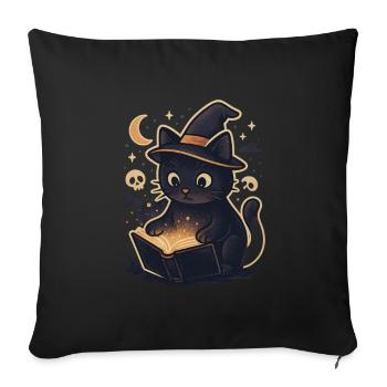 Haunted cat reads magic book - Sofa pillowcase 17,3'' x 17,3'' (45 x 45 cm) - black - Front