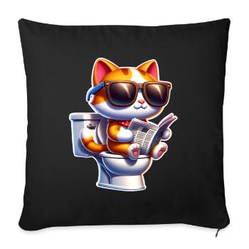 Cat Toilet Newspaper - Sofa pillowcase 17,3'' x 17,3'' (45 x 45 cm) - black - Front