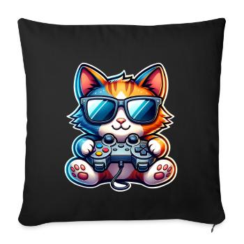 Cat Gaming Gamer - Sofa pillowcase 17,3'' x 17,3'' (45 x 45 cm) - black - Front