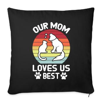 Notre maman nous aime le meilleur design de chien de chat - Housse de coussin décorative 45 x 45 cm - noir - Devant