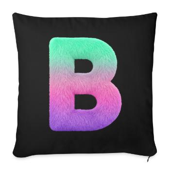 Buchstabe B mit Fell und Pastell Farbverlauf - Sofakissenbezug 45 x 45 cm - Schwarz - Vorne