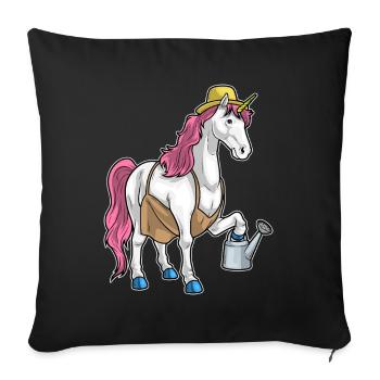 Licorne jardinier arrosoir pot de jardin - Housse de coussin décorative 45 x 45 cm - noir - Devant
