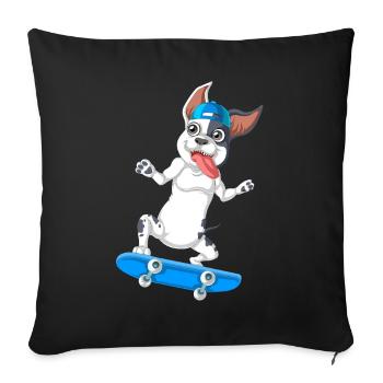 Skateboard énergique bouledogue français design - Housse de coussin décorative 45 x 45 cm - noir - Devant