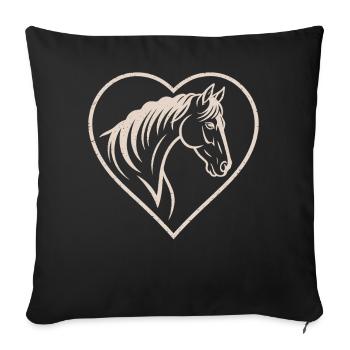 Silhouette de cœur et de cheval - Housse de coussin décorative 45 x 45 cm - noir - Devant