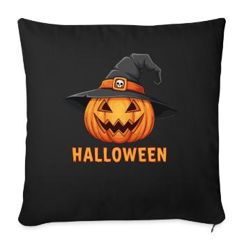 Citrouille-lanterne d’Halloween effrayante avec chapeau de sorcière - Housse de coussin décorative 45 x 45 cm - noir - Devant