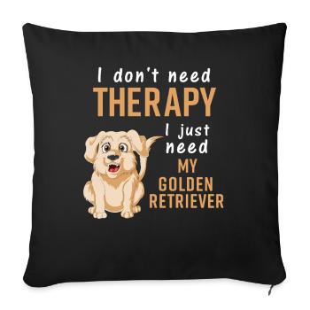 Funny Golden Retriever Therapy T-Shirt - Sofa pillowcase 17,3'' x 17,3'' (45 x 45 cm) - black - Front