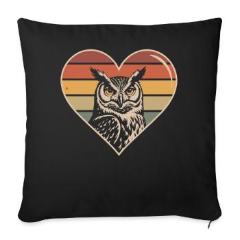 Retro Eule Herz Design - Sofakissenbezug 45 x 45 cm - Schwarz - Vorne
