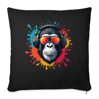Retro Gorilla mit Helm und Sonnenbrille - Sofakissenbezug 45 x 45 cm - Schwarz - Vorne