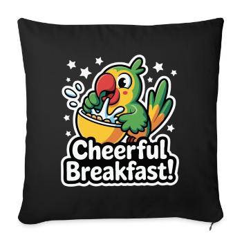 Perroquet dynamique avec un petit-déjeuner joyeux - Housse de coussin décorative 45 x 45 cm - noir - Devant
