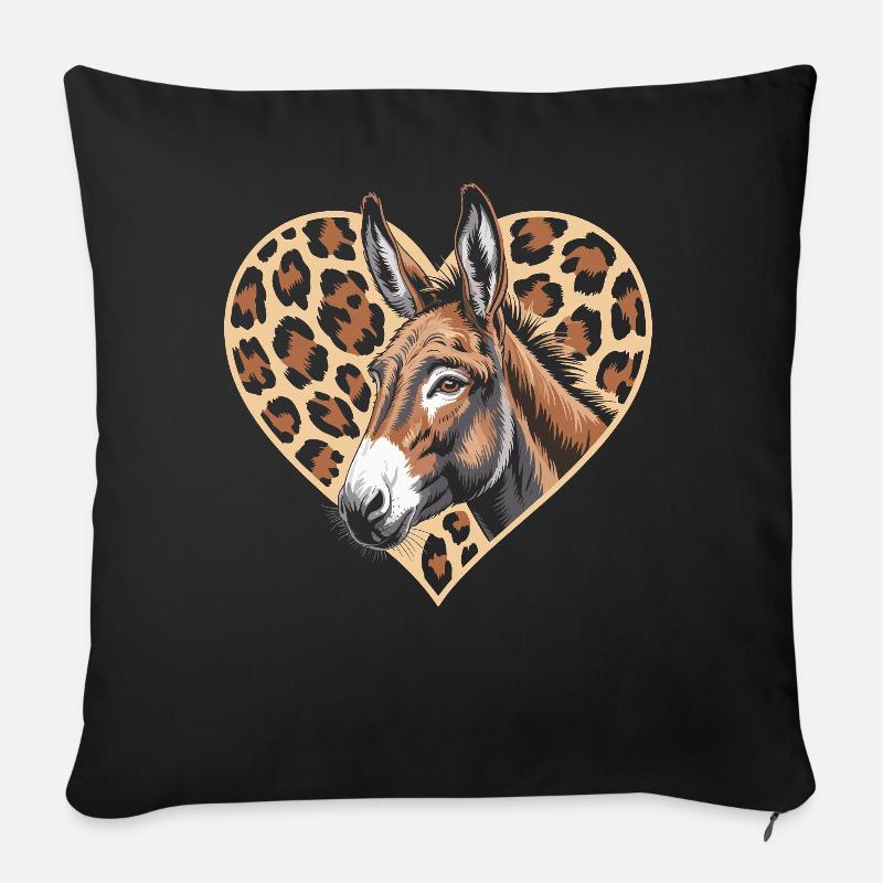 Esel mit Leopard-Herz - Sofakissenbezug 45 x 45 cm - Schwarz