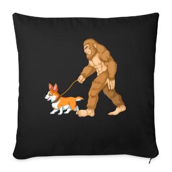 Bigfoot Walking a Corgi – Funny Cryptid Dog Design - Sofa pillowcase 17,3'' x 17,3'' (45 x 45 cm) - black - Front
