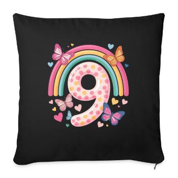 Papillon arc-en-ciel 9e anniversaire fille - Housse de coussin décorative 45 x 45 cm - noir - Devant