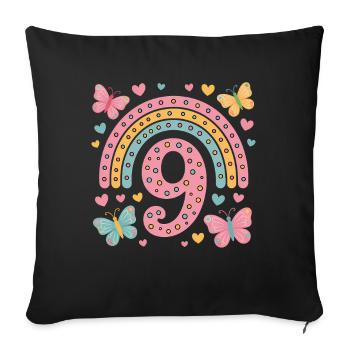 Papillon arc-en-ciel 9e anniversaire fille - Housse de coussin décorative 45 x 45 cm - noir - Devant