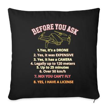 Licence de drone humoristique Graphique, règles pilote de drone - Housse de coussin décorative 45 x 45 cm - noir - Devant