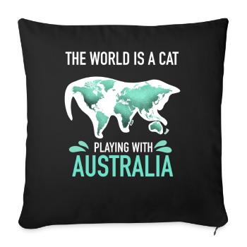 Weltkarte Katze spielt mit Australien - Sofakissenbezug 45 x 45 cm - Schwarz - Vorne