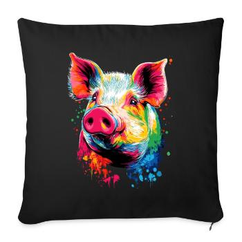 Cochon domestique Truie Cochons Love Piggy - Housse de coussin décorative 45 x 45 cm - noir - Devant