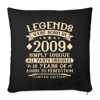 16e anniversaire né en 2009 - 16 ans - Housse de coussin décorative 45 x 45 cm - noir - Devant