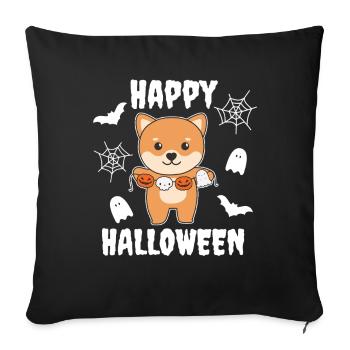 Costume de fantôme citrouille joyeux Halloween Shiba Inu - Housse de coussin décorative 45 x 45 cm - noir - Devant