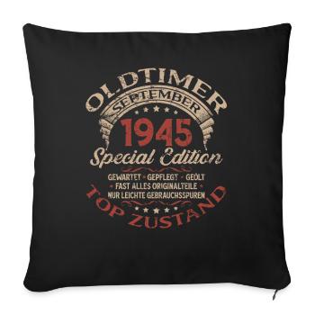 80th birthday gift vintage car September 1945 - Sofa pillowcase 17,3'' x 17,3'' (45 x 45 cm) - black - Front