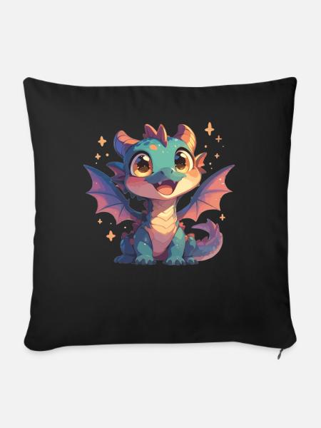 Drachen Drache - Sofakissenbezug 45 x 45 cm - Schwarz