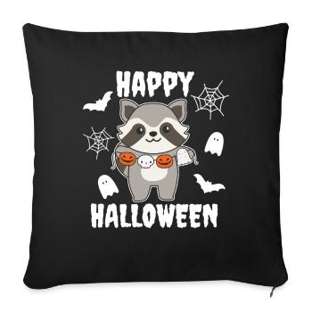 Costume de raton laveur joyeux Halloween citrouille fantôme - Housse de coussin décorative 45 x 45 cm - noir - Devant