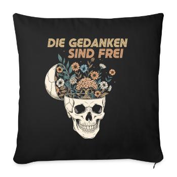 Flowers in the skull with a message - Sofa pillowcase 17,3'' x 17,3'' (45 x 45 cm) - black - Front