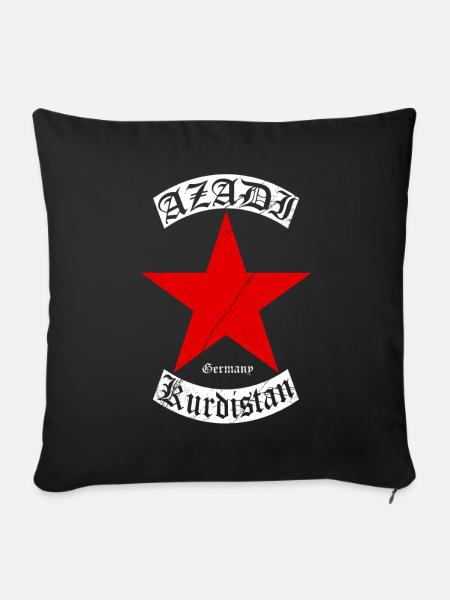 Kurdistan Kurden Großer Rotstern mit Text - Sofakissenbezug 45 x 45 cm - Schwarz