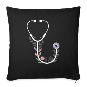 Floral Motif with Medical Stethoscope - Sofa pillowcase 17,3'' x 17,3'' (45 x 45 cm) - black - Front
