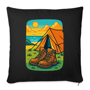 Camping Aventure Bottes Tente Plage - Housse de coussin décorative 45 x 45 cm - noir - Devant