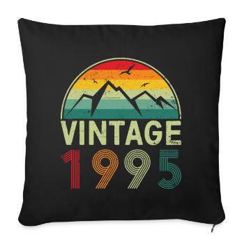 Coucher de soleil rétro sur les montagnes, illustration vintage des années 1950 - Housse de coussin décorative 45 x 45 cm - noir - Devant