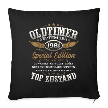 Cadeau d'anniversaire pour les 44 ans : voiture vintage, septembre 1981 - Housse de coussin décorative 45 x 45 cm - noir - Devant