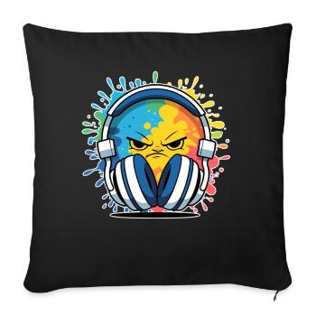Dessin animé DJ compact avec casque - Housse de coussin décorative 45 x 45 cm - noir - Devant