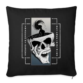Mind unbound, Skull, Demons Hand, Woman Silhouette - Sofa pillowcase 17,3'' x 17,3'' (45 x 45 cm) - black - Front