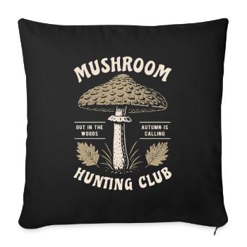 Mushroom Hunting Club, Parasol, mushroom pickers, mushrooms - Sofa pillowcase 17,3'' x 17,3'' (45 x 45 cm) - black - Front