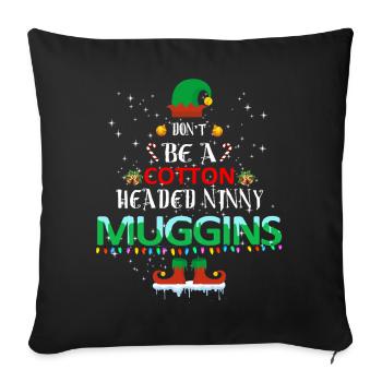Noël Muggins à tête de coton - Housse de coussin décorative 45 x 45 cm - noir - Devant