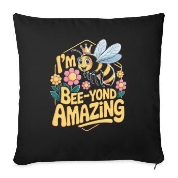 Je suis abeille incroyable abeille mignonne avec couronne et - Housse de coussin décorative 45 x 45 cm - noir - Devant