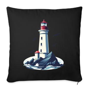 Phare sur la côte rocheuse - Housse de coussin décorative 45 x 45 cm - noir - Devant
