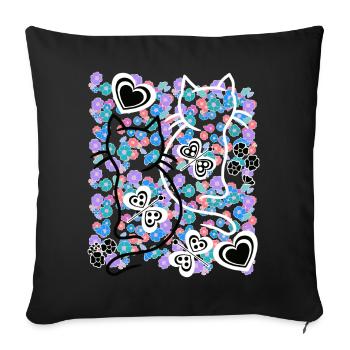 Illustration de chat fleuri avec des motifs de cœur - Housse de coussin décorative 45 x 45 cm - noir - Devant