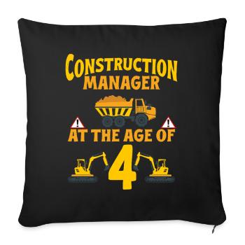 Fête de construction 4e anniversaire Camion de 4 ans - Housse de coussin décorative 45 x 45 cm - noir - Devant