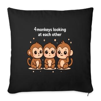 4 monkeys looking at each other - Sofa pillowcase 17,3'' x 17,3'' (45 x 45 cm) - black - Front