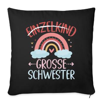 Grande soeur arc-en-ciel frère ou sœur bébé - Housse de coussin décorative 45 x 45 cm - noir - Devant